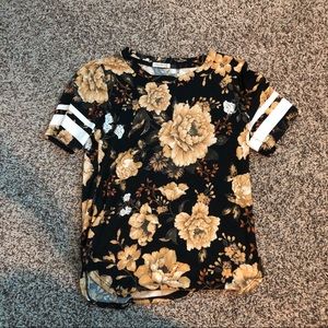 Floral Top with Varsity Strips on the Sleeves